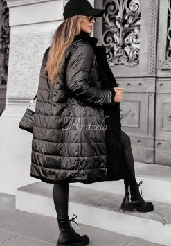 Dlugi Dwustronny Plaszcz Z Imitacji Kozucha Winter Ice Czarny