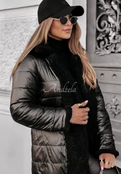 Dlugi Dwustronny Plaszcz Z Imitacji Kozucha Winter Ice Czarny