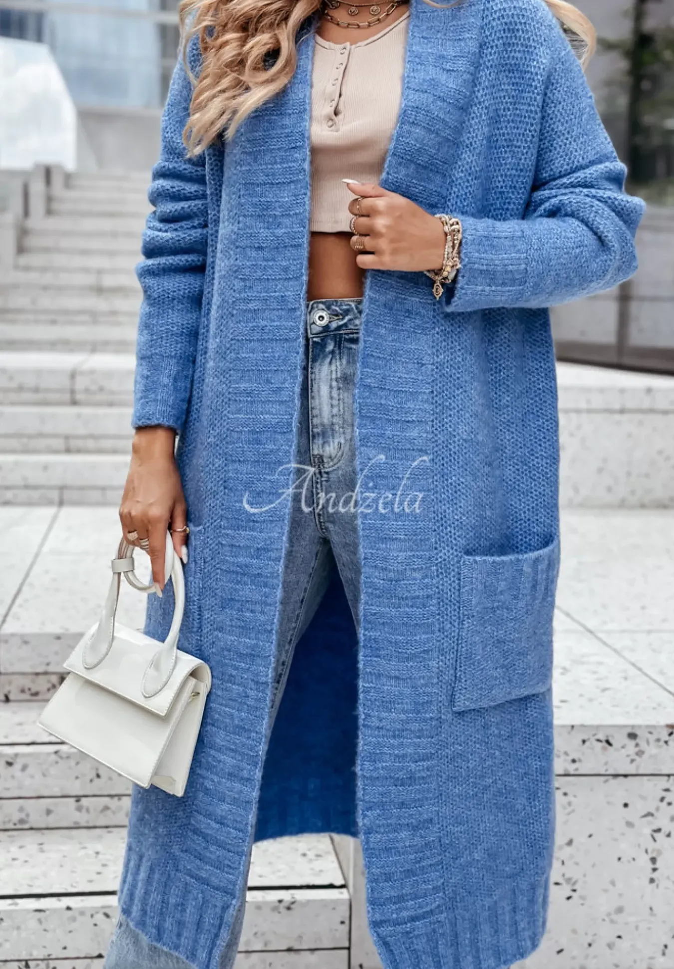 Dlugi Kardigan Oversize All Day Raining Niebieski