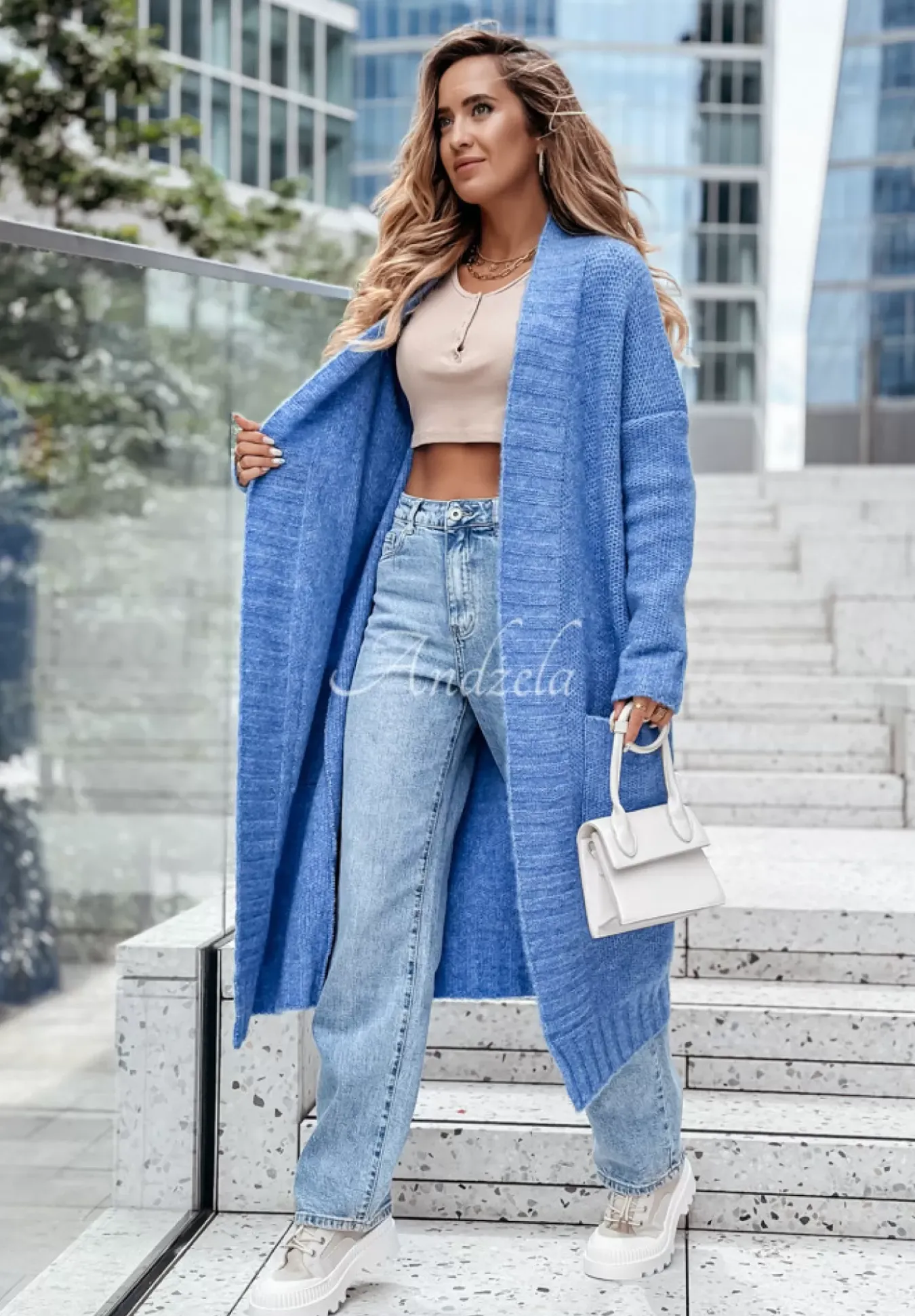 Dlugi Kardigan Oversize All Day Raining Niebieski