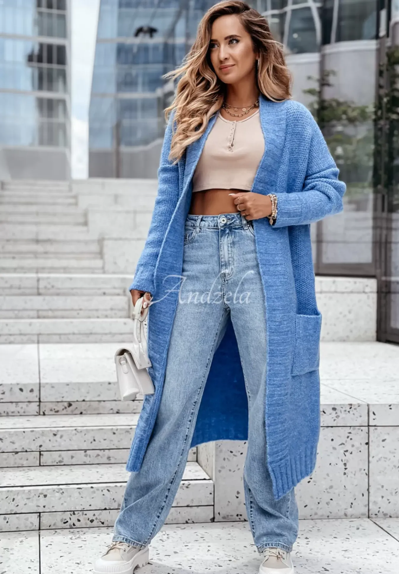 Dlugi Kardigan Oversize All Day Raining Niebieski