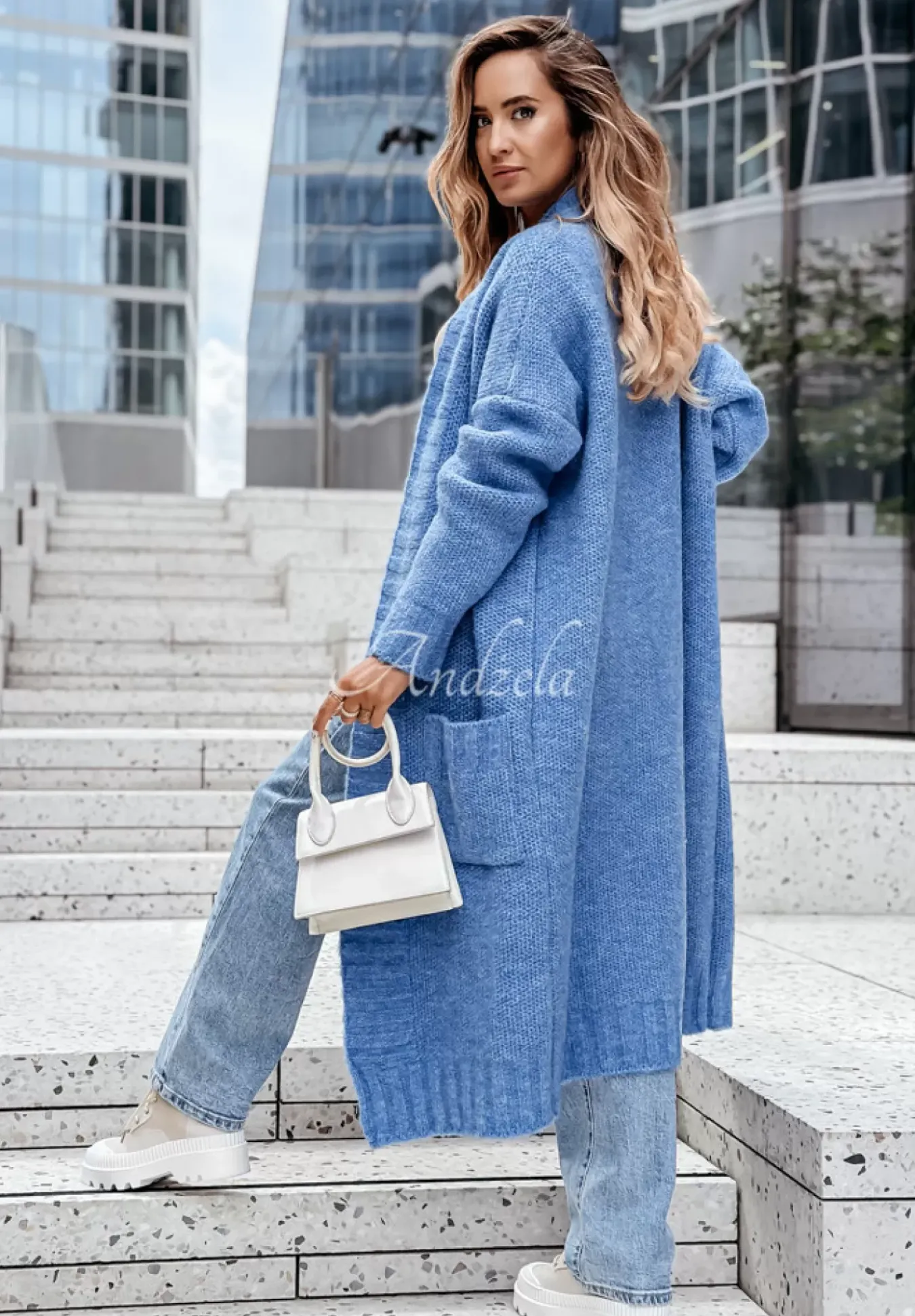 Dlugi Kardigan Oversize All Day Raining Niebieski