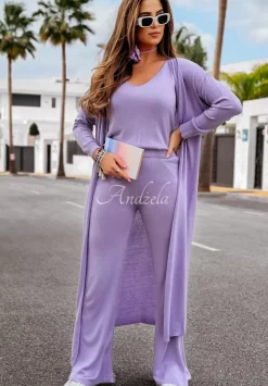 Dlugi Kardigan Oversize Back To Basics Liliowy
