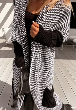 Dlugi Kardigan Oversize Moi Ii Czarno-Bialy