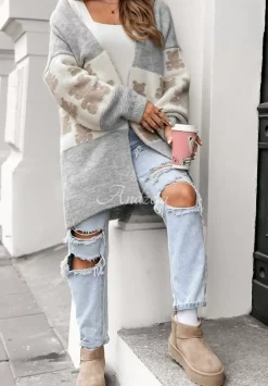 Dlugi Kardigan Oversize W Misie Teddy Lover Szary