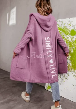 Dlugi Kardigan Oversize Z Kapturem Simply Live Liliowy