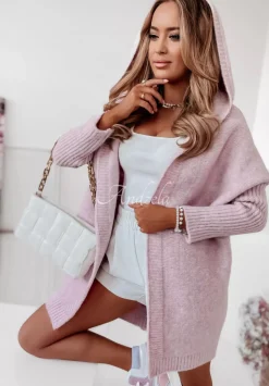 Dlugi Kardigan Oversize Z Kapturem Montevista Rozowo-Liliowy
