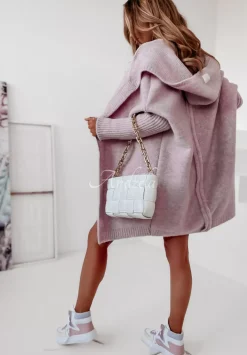 Dlugi Kardigan Oversize Z Kapturem Montevista Rozowo-Liliowy