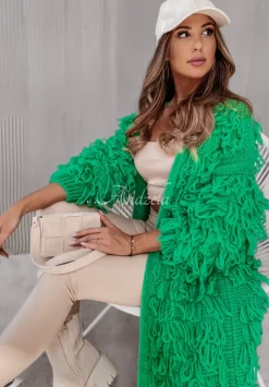 Dlugi Kardigan Z Fredzlami Fringe Zielony