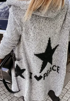 Dlugi Kardigan Z Kapturem Cocomore I Love Peace Szary
