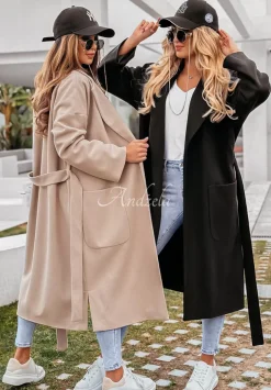 Dlugi Plaszcz Oversize Z Paskiem Less Is More Czarny