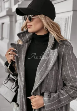 Dlugi Plaszcz W Paski Vivid Shades Szary