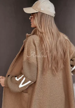 Dlugi Plaszcz Z Imitacji Kozucha Love Bezowy