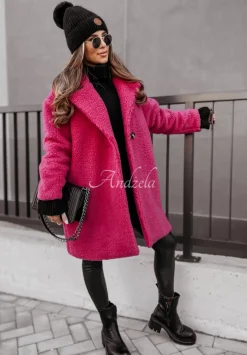 Dlugi Plaszcz Z Imitacji Kozucha Helsinki Fuksjowy