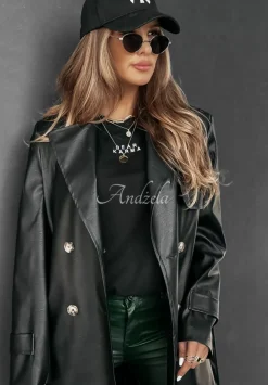 Dlugi Plaszcz Z Imitacji Skory Fall Into Style Czarny