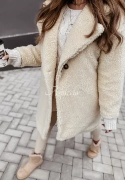 Dlugi Plaszcz Z Imitacji Kozucha Helsinki Ecru