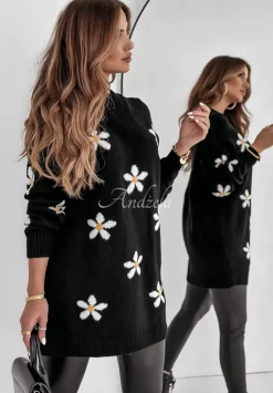 Dlugi Sweter W Kwiaty Daisy Delight Czarny