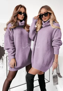 Dlugi Sweter Z Golfem Delicate Liliowy