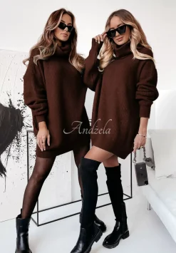 Dlugi Sweter Z Golfem Delicate Czekoladowy
