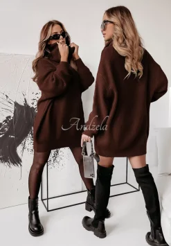 Dlugi Sweter Z Golfem Delicate Czekoladowy