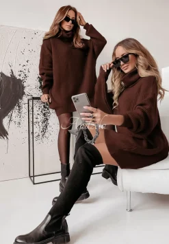 Dlugi Sweter Z Golfem Delicate Czekoladowy