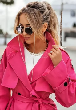 Dwurzedowy Plaszcz Trencz Z Paskiem Get It Girl Rozowy