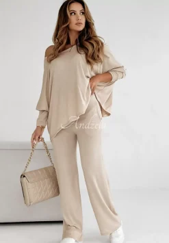 Dzianinowe Spodnie Luxury Comfort Bezowe