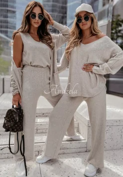 Dzianinowe Spodnie Wide Leg Desire Bezowe