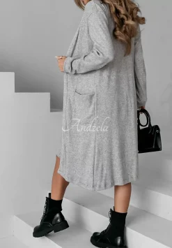 Dzianinowy Komplet Sukienka I Kardigan Cozy Cuddle Szary