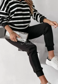 Dzianinowy Komplet W Paski Stripes All Over Czarny