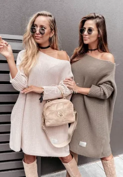 Dzianinowy Sweter Sukienka Oversize California Mokka