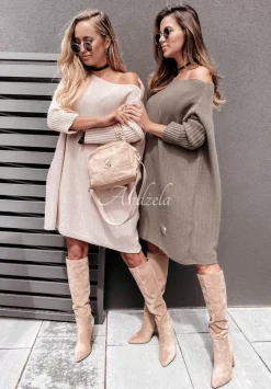 Dzianinowy Sweter Sukienka Oversize California Mokka