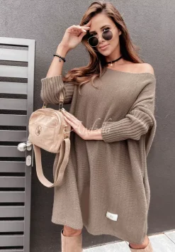 Dzianinowy Sweter Sukienka Oversize California Mokka