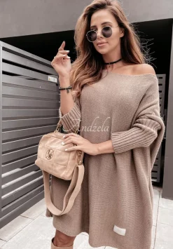 Dzianinowy Sweter Sukienka Oversize California Mokka
