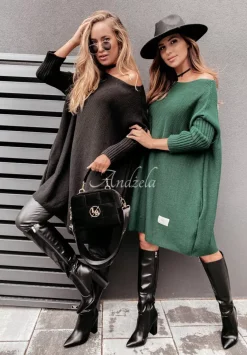 Dzianinowy Sweter Sukienka Oversize California Czarny