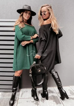 Dzianinowy Sweter Sukienka Oversize California Czarny