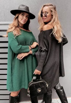 Dzianinowy Sweter Sukienka Oversize California Czarny