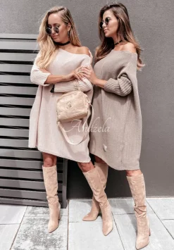 Dzianinowy Sweter Sukienka Oversize California Bezowy