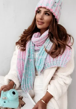 Dzianinowy Szal Snowflake Mietowo-Rozowy