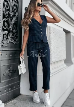 Eleganckie Spodnie Cygaretki W Paski Proud Of Myself Granatowe