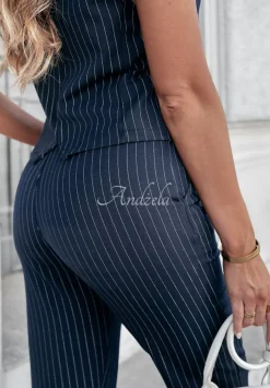 Eleganckie Spodnie Cygaretki W Paski Proud Of Myself Granatowe