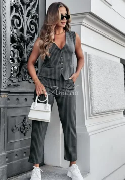 Eleganckie Spodnie Cygaretki W Paski Proud Of Myself Szare