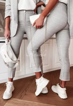 Eleganckie Spodnie W Krate Arianna Szare
