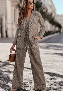 Eleganckie Spodnie W Krate Outstanding Bezowe