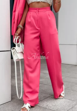 Eleganckie Spodnie Wide Leg Think About Me Neonowy Rozowy