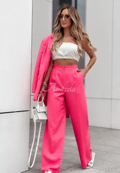 Eleganckie Spodnie Wide Leg Think About Me Neonowy Rozowy