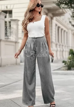 Eleganckie Spodnie Wide Leg W Paski Braylon Szare