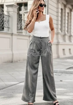 Eleganckie Spodnie Wide Leg W Paski Braylon Szare