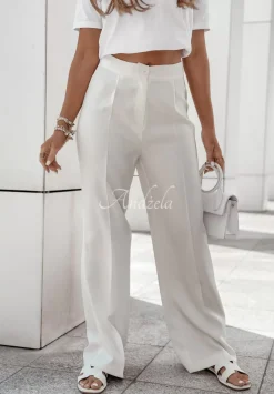 Eleganckie Spodnie Wide Leg Royale Ecru