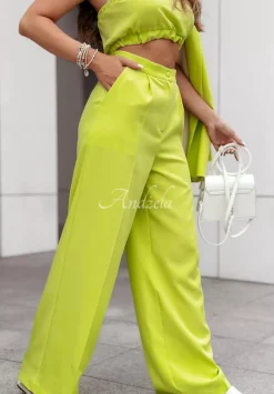 Eleganckie Spodnie Wide Leg Think About Me Limonkowe